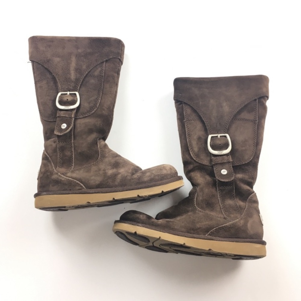 UGG Cargo III Brown Leather Suede Buckle Shearling‎ Back Zip Tall Women’s Sz 6